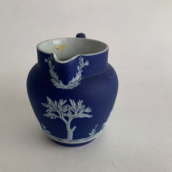 Wedgewood Jasperware Cobalt Creamer Pitcher *HAS REPAIRS* - Picture 2 of 7